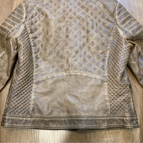 Jou Jou Women's Brown Quilted Faux Leather Moto Jacket Grunge Distressed Large - Picture 12 of 16